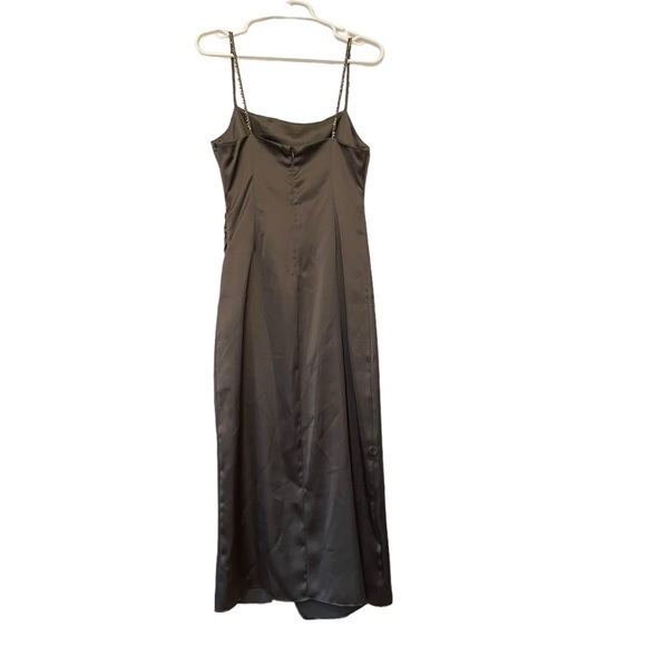 ZARA | NWT Satin Effect Beaded Slip Midi Dress in Khaki/Olive Green, Size Small - Picture 7 of 12